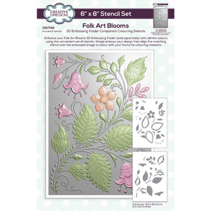 Creative Expressions 3D Embossing Folder Companion Colouring Stencil - Folk Art Blooms
