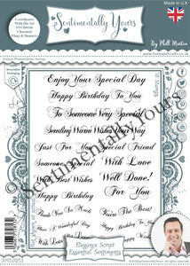Phill Martin Sentimentally Yours A5 Clear Stamp Set - Elegance Script : Essential Sentiments