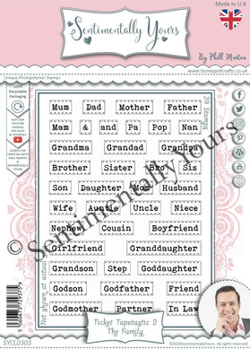 Phill Martin Sentimentally Yours A5 Clear Stamp Set - Ticket Tapetastic 2 : The Family