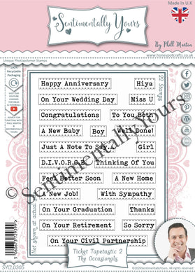 Phill Martin Sentimentally Yours A5 Clear Stamp Set - Ticket Tapetastic 2 : The Occasionals