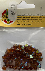 Kars 6mm Pyramid Glass Beads - AB Smoked Topaz Gold