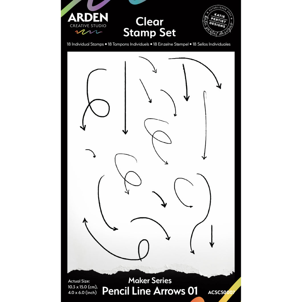Arden Creative Studio Maker Series Pencil Line Arrows 01 4 x 8 Clear Stamp Set