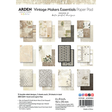 Arden Creative Studio Vintage Makers Essentials 6 x 8 Paper Pad