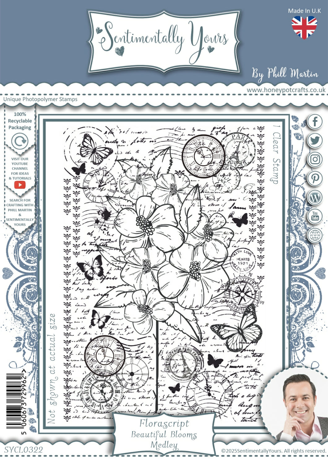 Phill Martin Sentimentally Yours A6 Clear Stamp - Florascript : Beautiful Blooms Medley