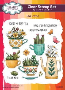 Creative Expressions Jane's Doodles A5 Clear Stamp Set - Tea-riffic