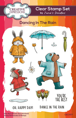 Creative Expressions Jane's Doodles A6 Clear Stamp Set - Dancing In The Rain