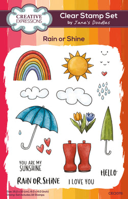 Creative Expressions Jane's Doodles A6 Clear Stamp Set - Rain Or Shine