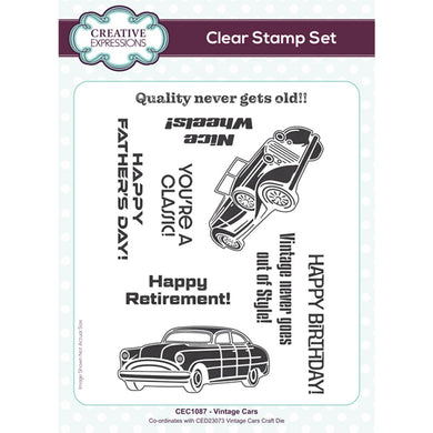 Creative Expressions Sue Wilson A5 Clear Stamp Set - Vintage Cars