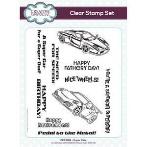 Creative Expressions Sue Wilson A5 Clear Stamp Set - Super Cars