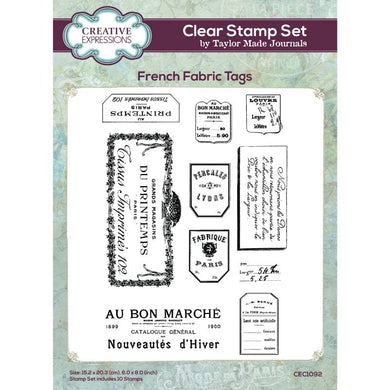 Creative Expressions Taylor Made Journals A5 Clear Stamp Set - French Fabric Tags