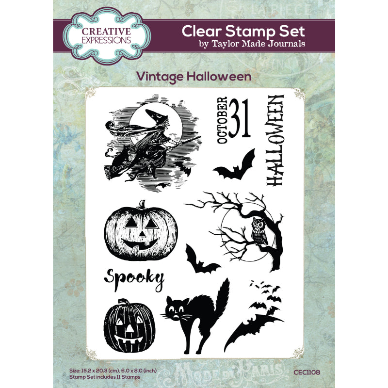 Creative Expressions Taylor Made Journals A5 Clear Stamp Set - Vintage Halloween