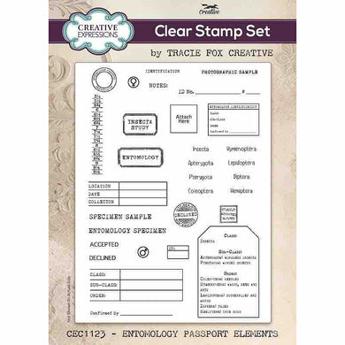 Creative Expressions Tracie Fox Creative A5 Clear Stamp Set - Entomology Passport Elements