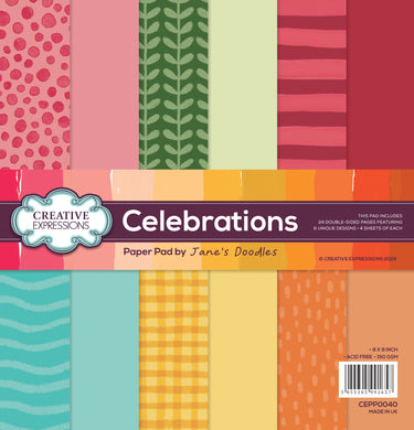 Creative Expressions Jane's Doodles - Celebrations 8 x 8 Paper Pad