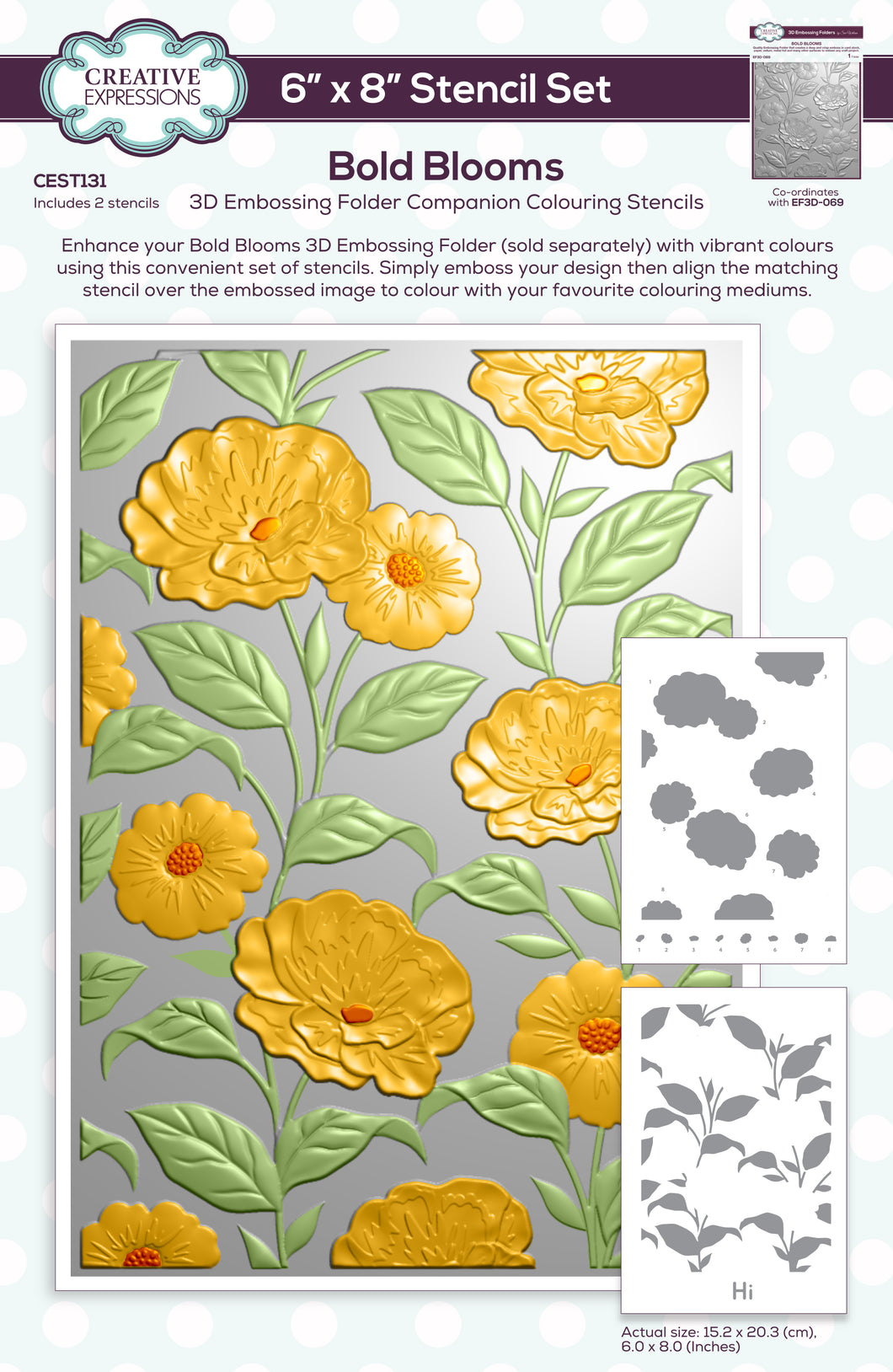 Creative Expressions 3D Embossing Folder Companion Colouring Stencil - Bold Blooms
