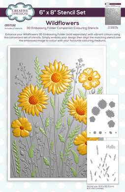 Creative Expressions 3D Embossing Folder Companion Colouring Stencil - Wildflowers