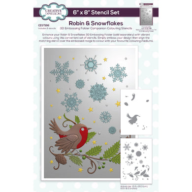 Creative Expressions 3D Embossing Folder Companion Colouring Stencil - Robin & Snowflakes