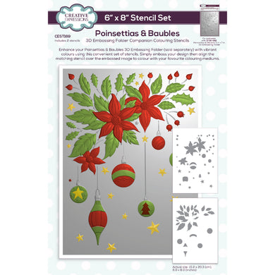 Creative Expressions 3D Embossing Folder Companion Colouring Stencil - Poinsettias & Baubles