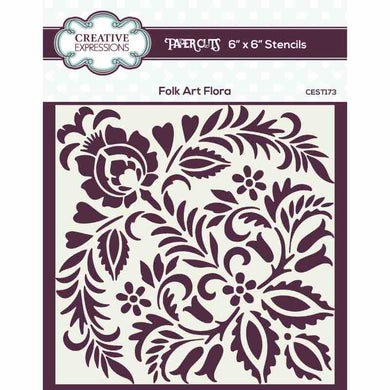 Creative Expressions Paper Cuts Folk Art 6 x 6 Stencil - Flora