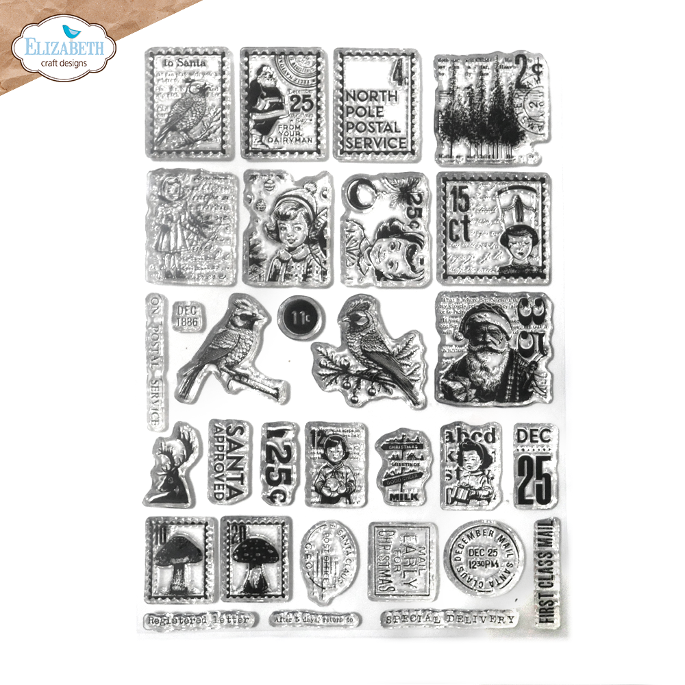 Elizabeth Craft Designs A5 Stamp Set - December Postage Stamps