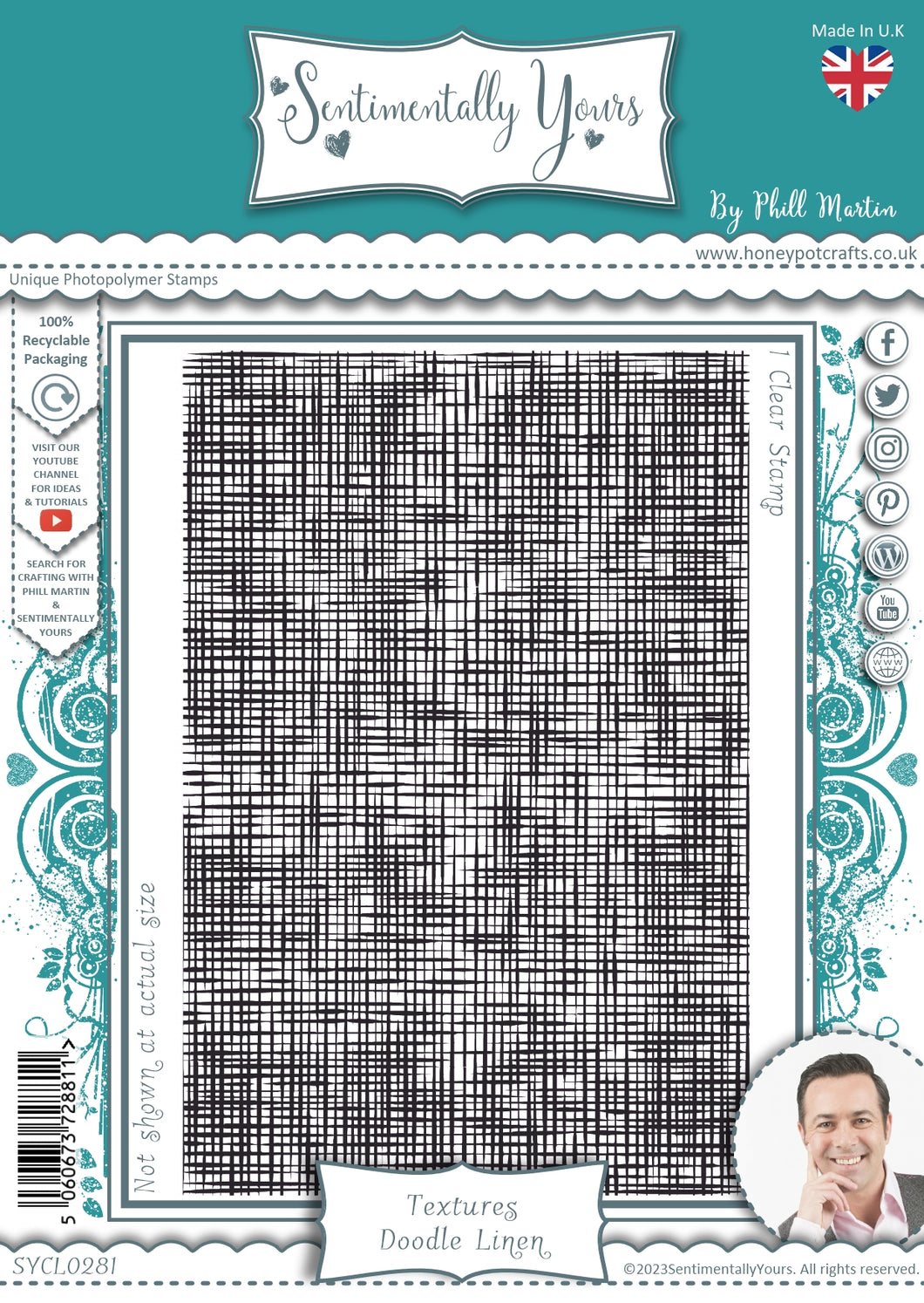 Phill Martin Sentimentally Yours A6 Clear Stamp - Textures Doodle Linen