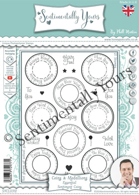 Phill Martin Sentimentally Yours A5 Clear Stamp Set - Coins & Medallions : Essential Sentiment Coins