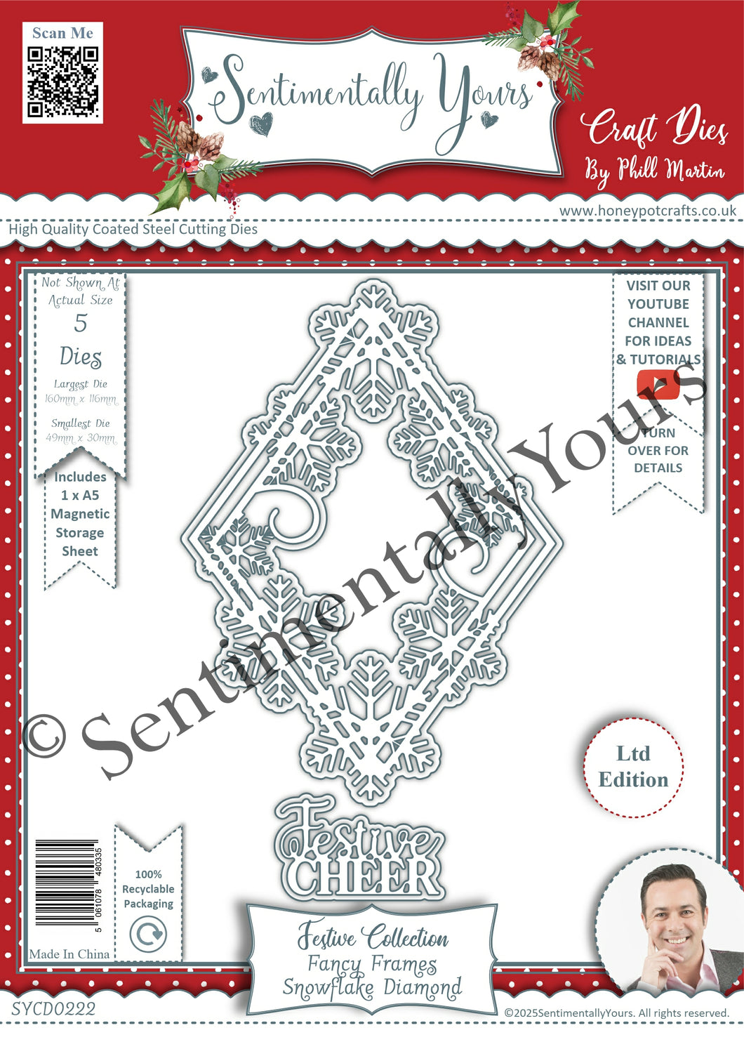 Phill Martin Sentimentally Yours Festive Collection - Fancy Frames Snowflake Diamond