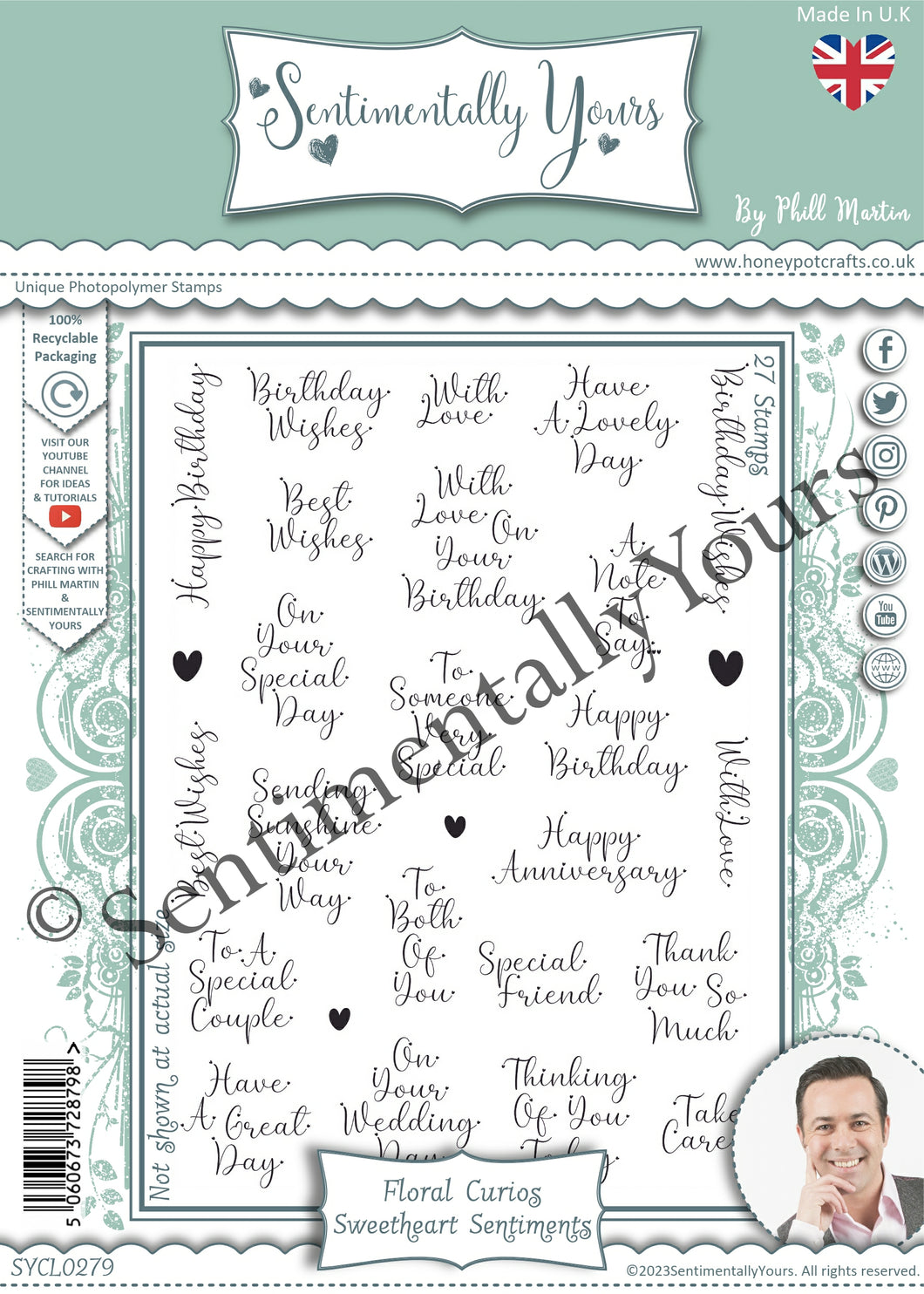Phill Martin Sentimentally Yours A5 Clear Stamp Set - Floral Curios : Sweetheart Sentiments