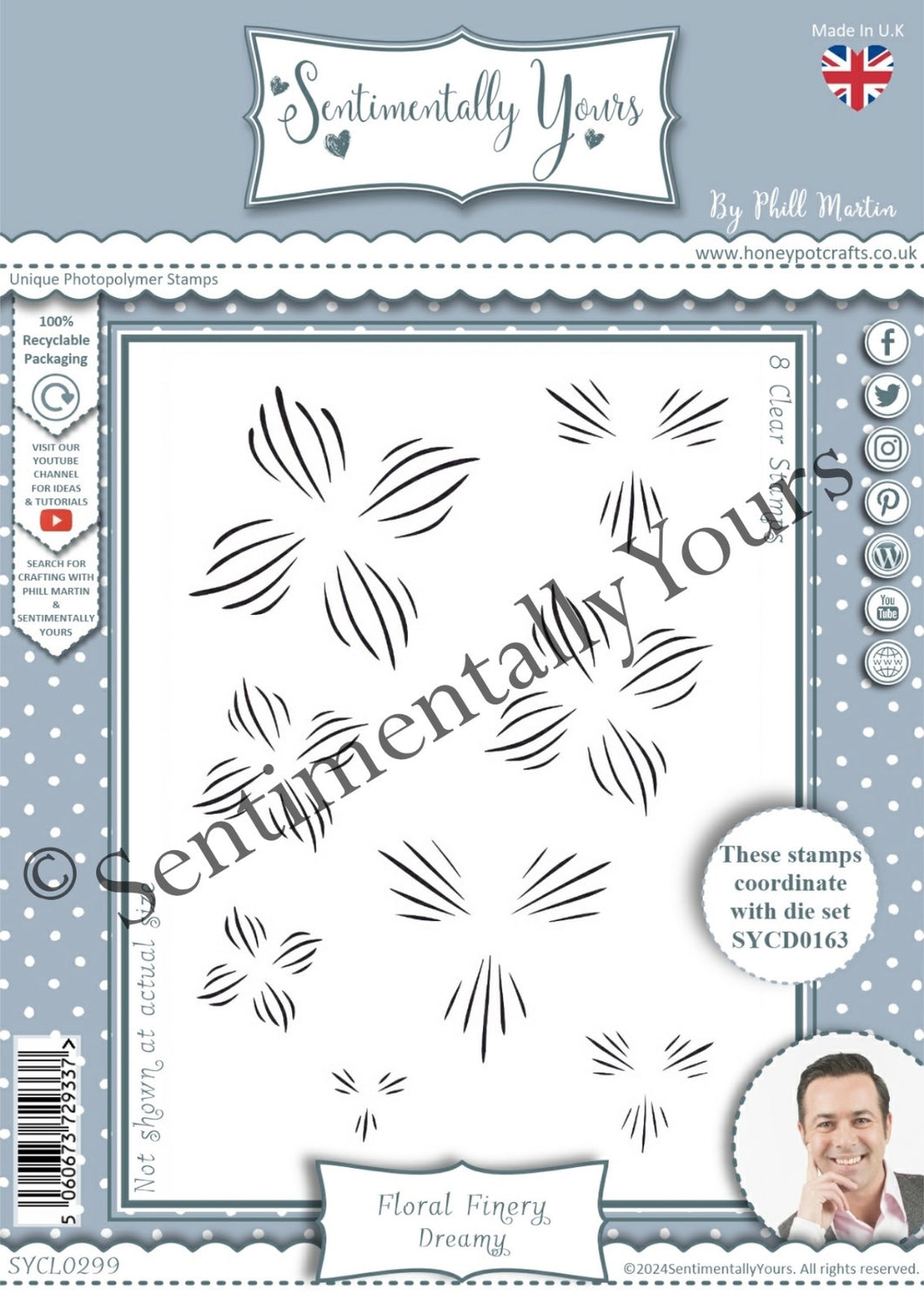 Phill Martin Sentimentally Yours A6 Clear Stamp - Floral Finery : Dreamy