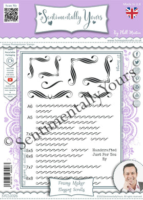 Phill Martin Sentimentally Yours A5 Clear Stamp Set - Frame Maker : Elegant Scrolls