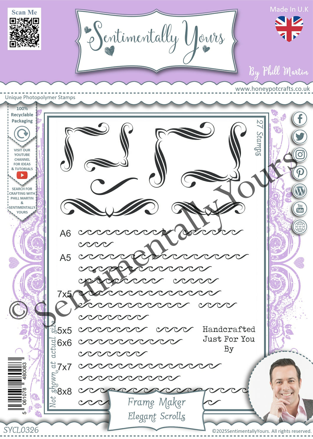 Phill Martin Sentimentally Yours A5 Clear Stamp Set - Frame Maker : Elegant Scrolls