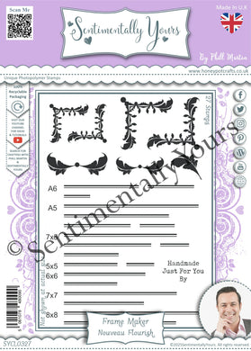 Phill Martin Sentimentally Yours A5 Clear Stamp Set - Frame Maker : Nouveau Flourish