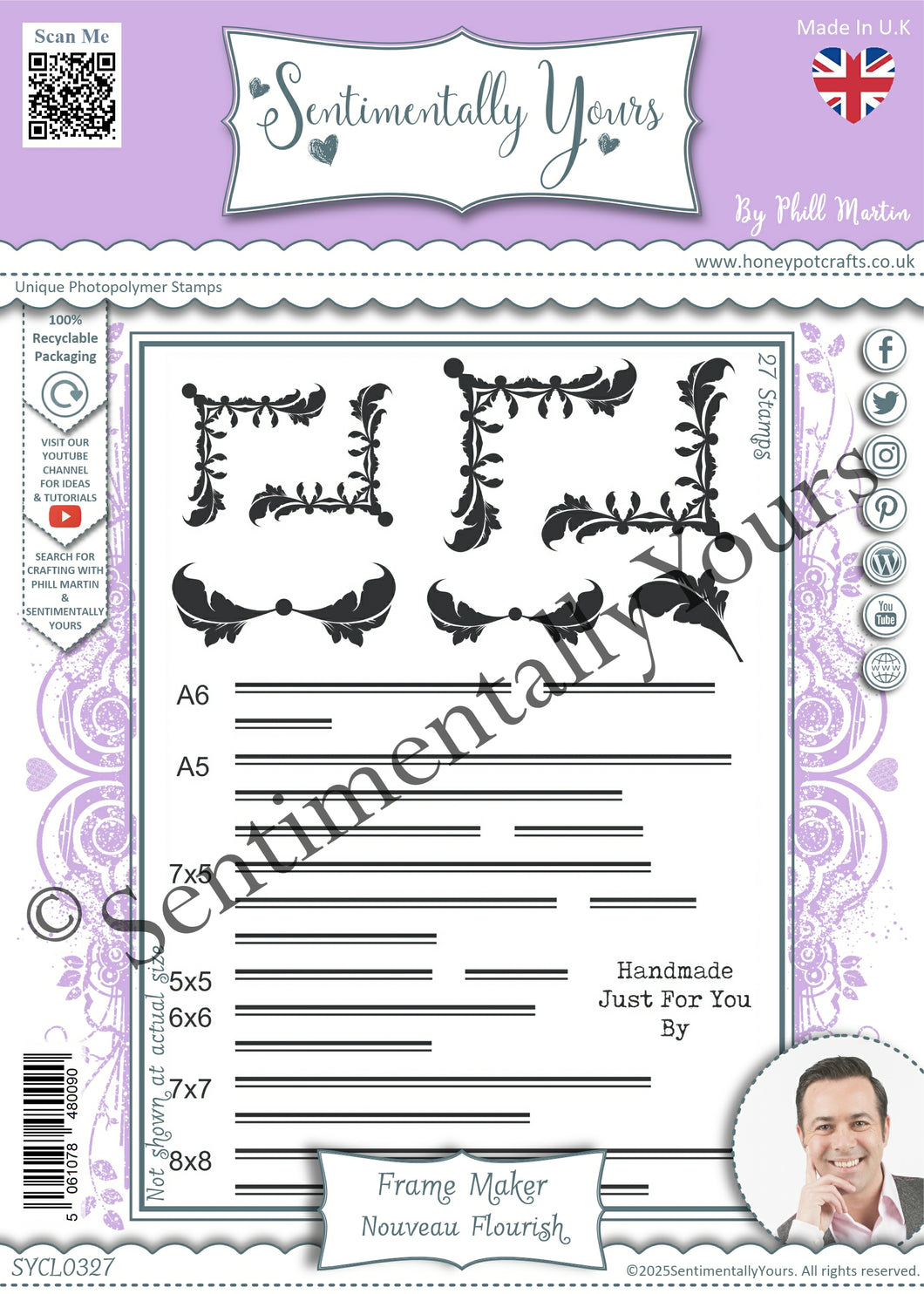 Phill Martin Sentimentally Yours A5 Clear Stamp Set - Frame Maker : Nouveau Flourish