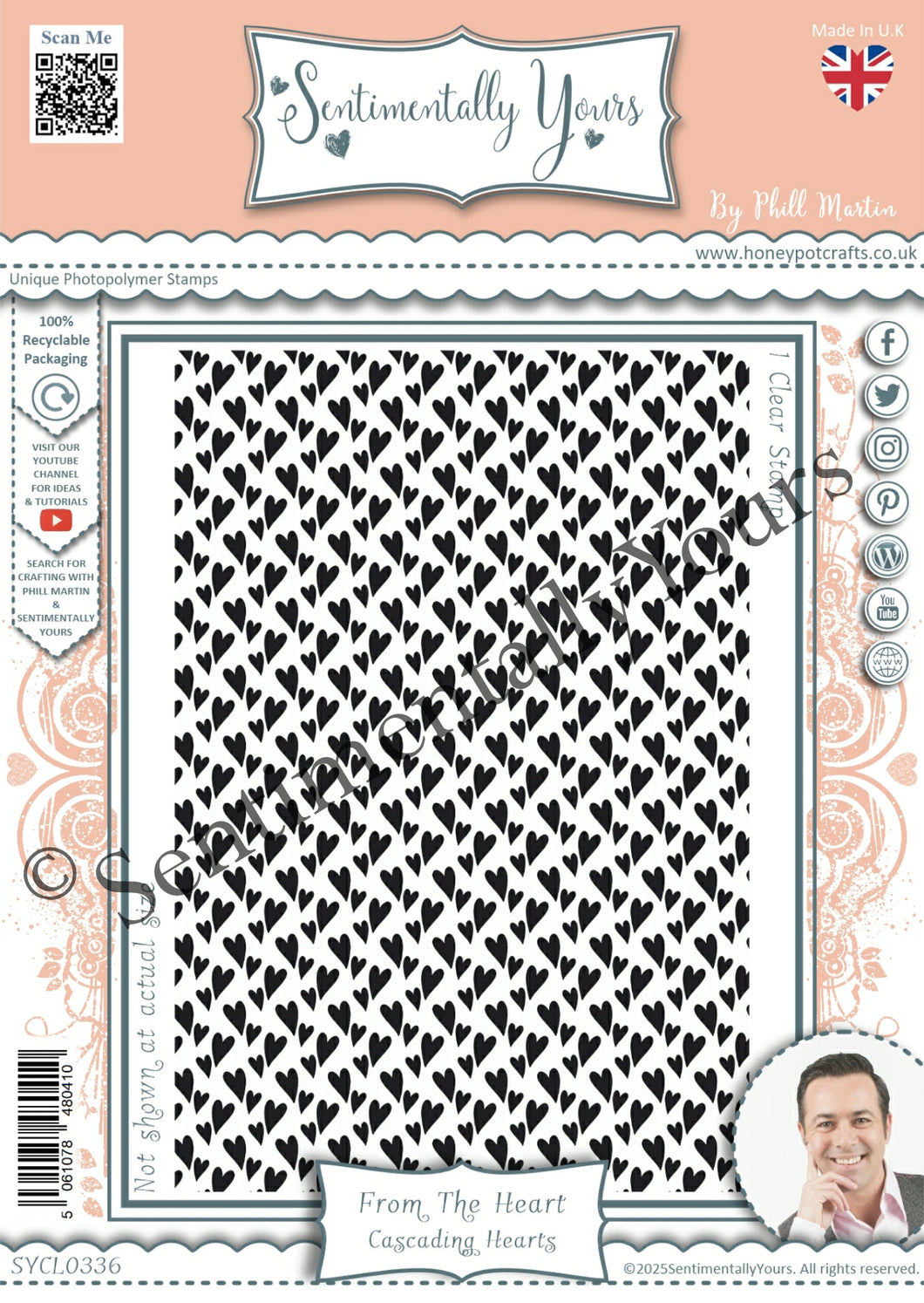Phill Martin Sentimentally Yours A6 Clear Stamp - From the Heart : Cascading Hearts