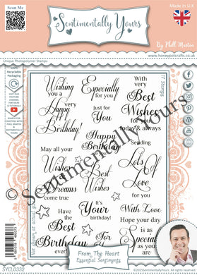 Phill Martin Sentimentally Yours A5 Clear Stamp Set - From the Heart : Essential Sentiments