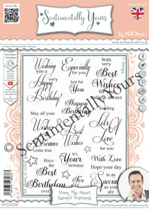 Phill Martin Sentimentally Yours A5 Clear Stamp Set - From the Heart : Essential Sentiments