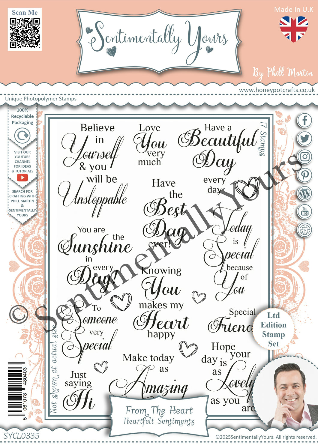 Phill Martin Sentimentally Yours A5 Clear Stamp Set - From the Heart : Heartfelt Sentiments