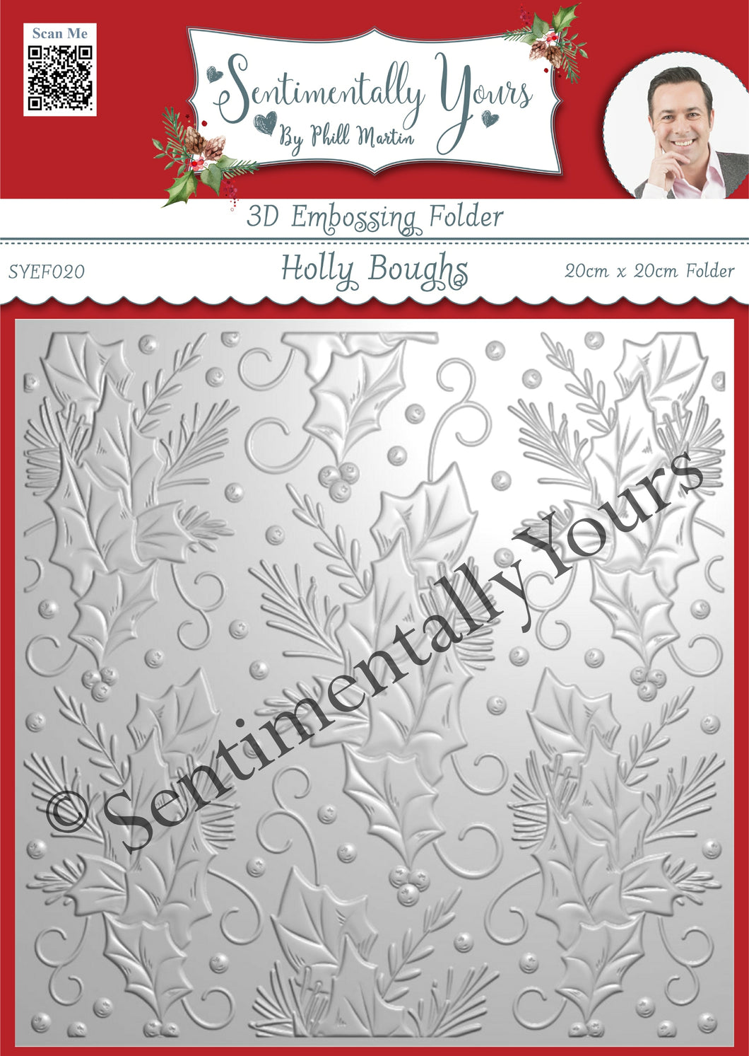 Phill Martin Sentimentally Yours 3D Embossing Folder - Holly Boughs