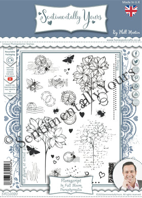 Phill Martin Sentimentally Yours A5 Clear Stamp Set - Florascript : In Full Bloom Paraphernalia