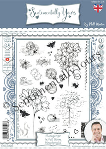 Phill Martin Sentimentally Yours A5 Clear Stamp Set - Florascript : In Full Bloom Paraphernalia