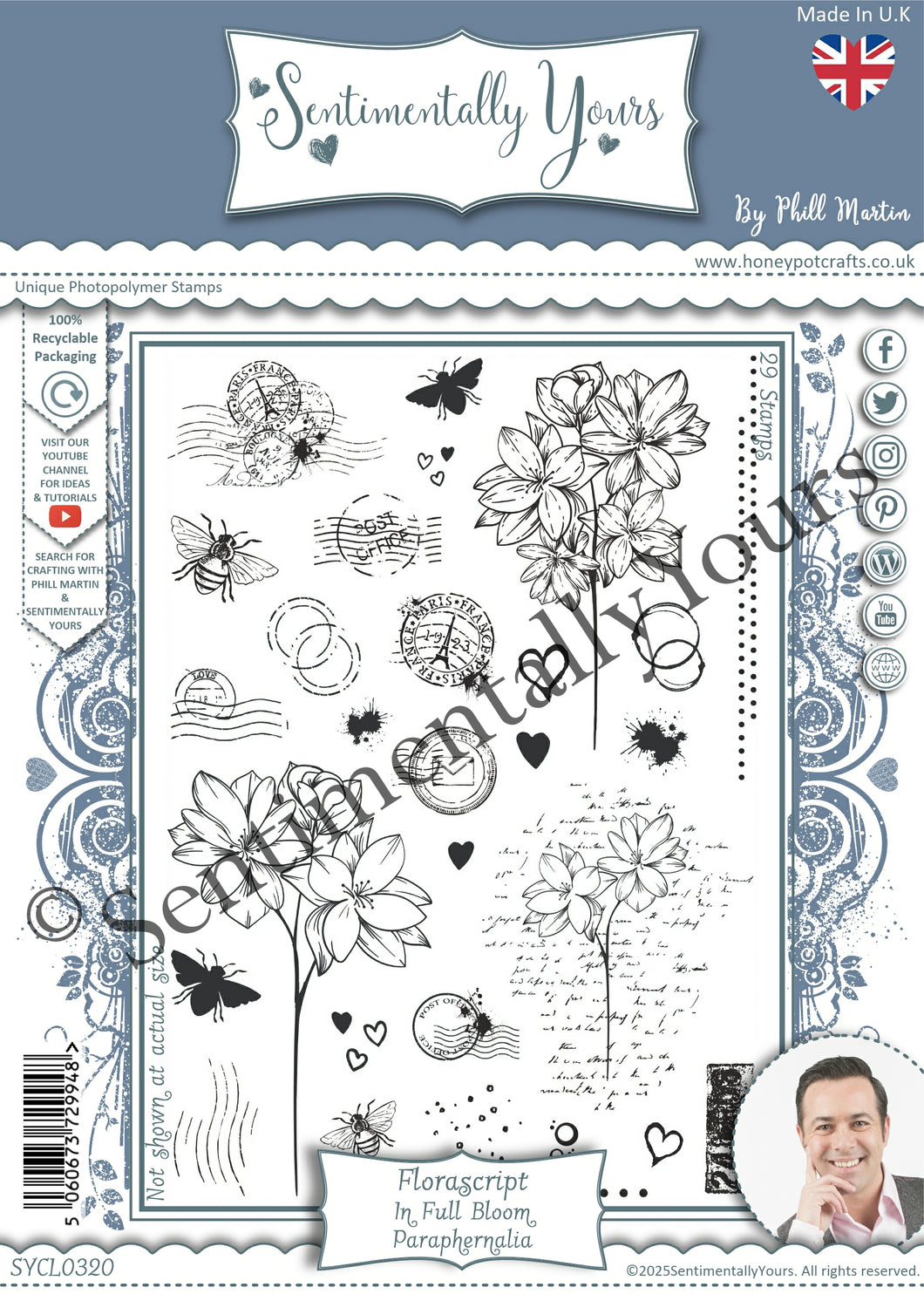 Phill Martin Sentimentally Yours A5 Clear Stamp Set - Florascript : In Full Bloom Paraphernalia