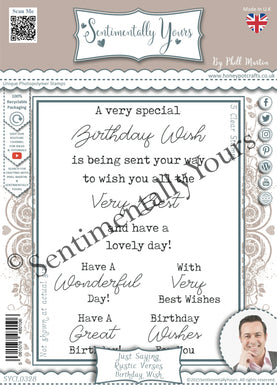 Phill Martin Sentimentally Yours A6 Clear Stamp Set - Just Saying Rustic Verses : Birthday Wish