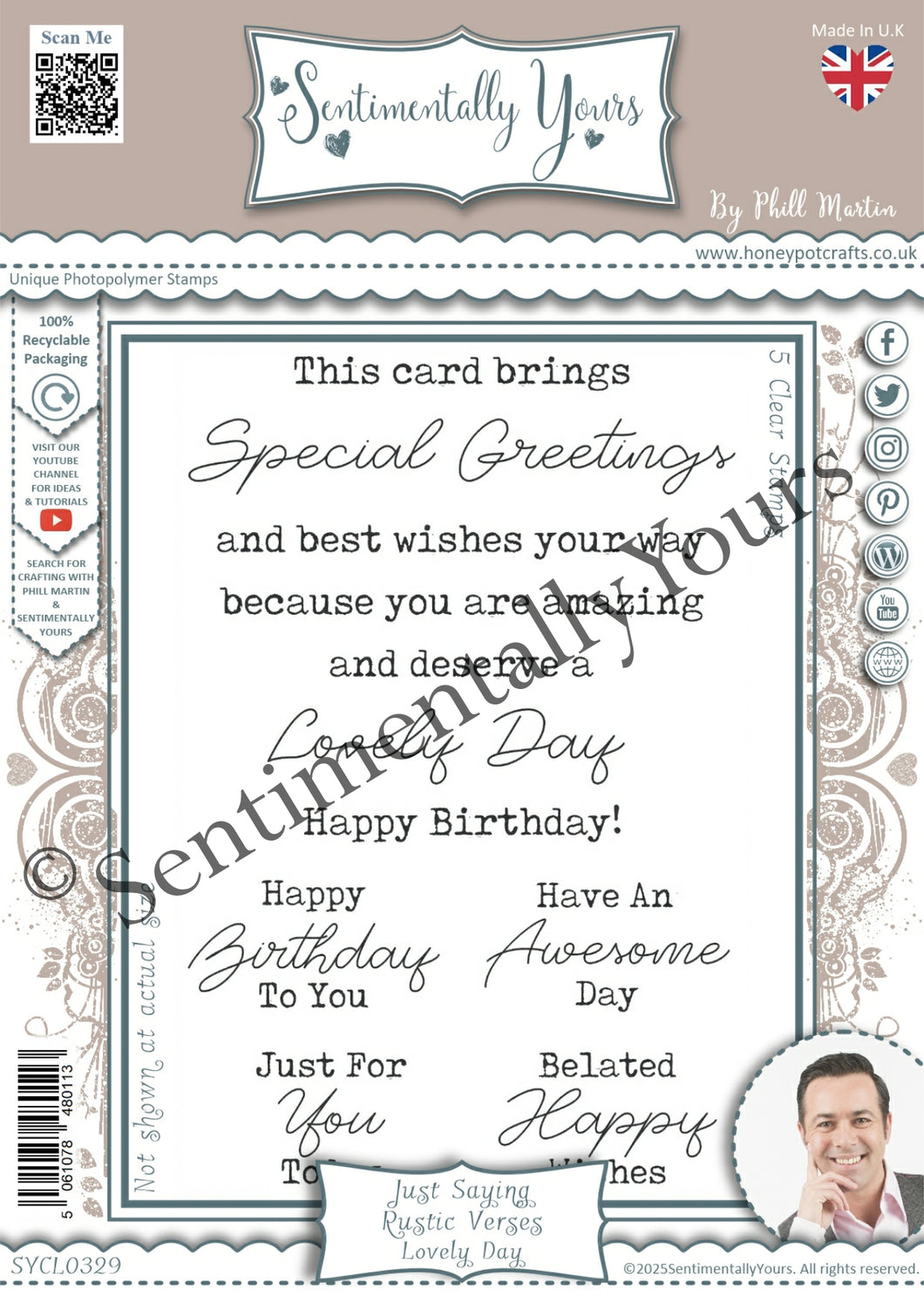 Phill Martin Sentimentally Yours A6 Clear Stamp Set - Just Saying Rustic Verses : Lovely Day