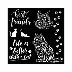Stamperia 18 x 18 cm Thick Stencil Orchids and Cats Best Friends