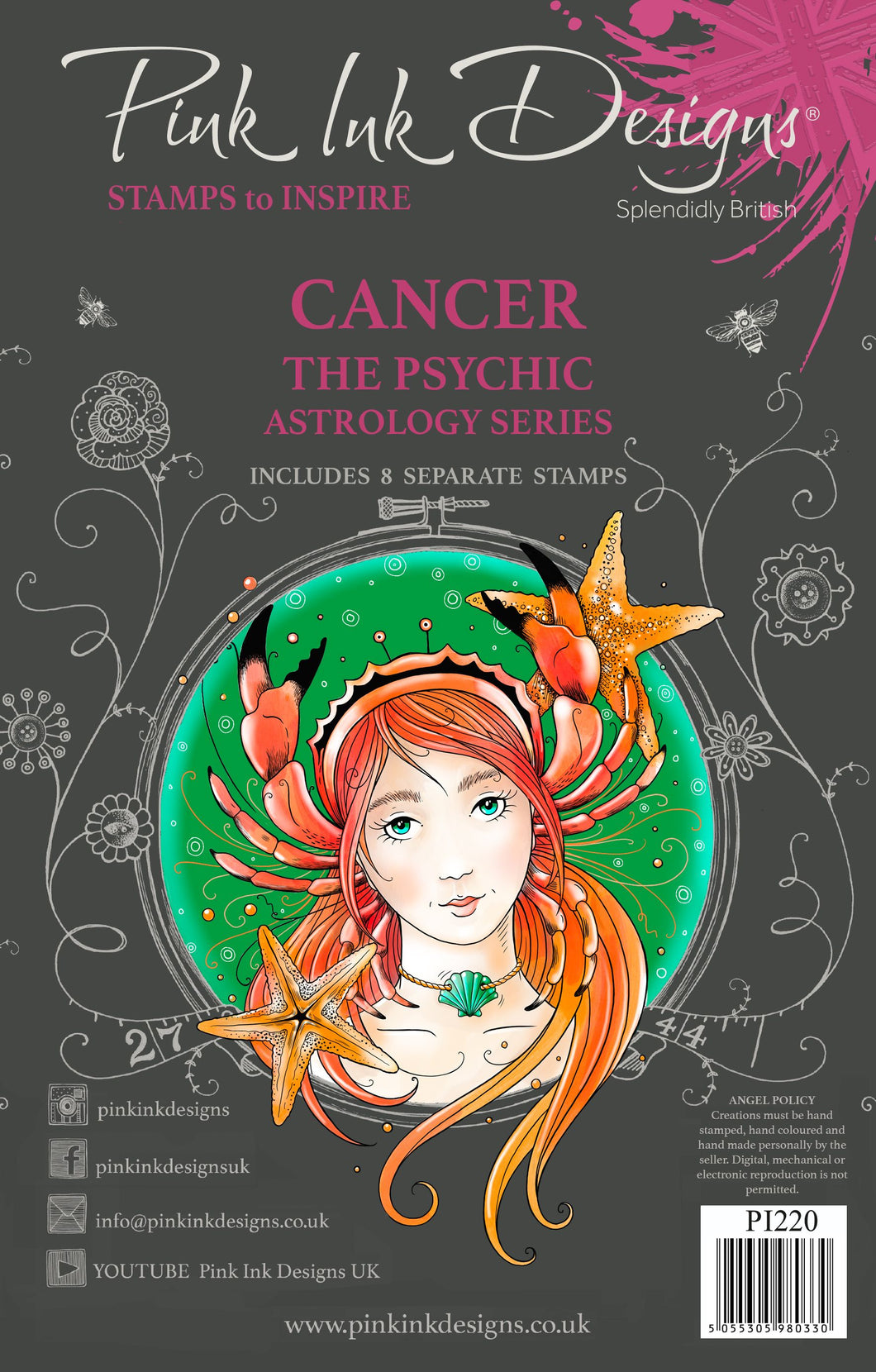 Pink Ink Designs A5 Clear Stamp Set - Astrology Series : Cancer The Psychic