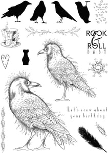 Pink Ink Designs A5 Clear Stamp Set - Wings Series : Rook & Roll