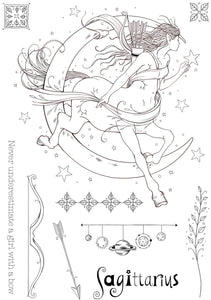 Pink Ink Designs A5 Clear Stamp Set - Astrology Series : Sagittarius Knowledge Seeker