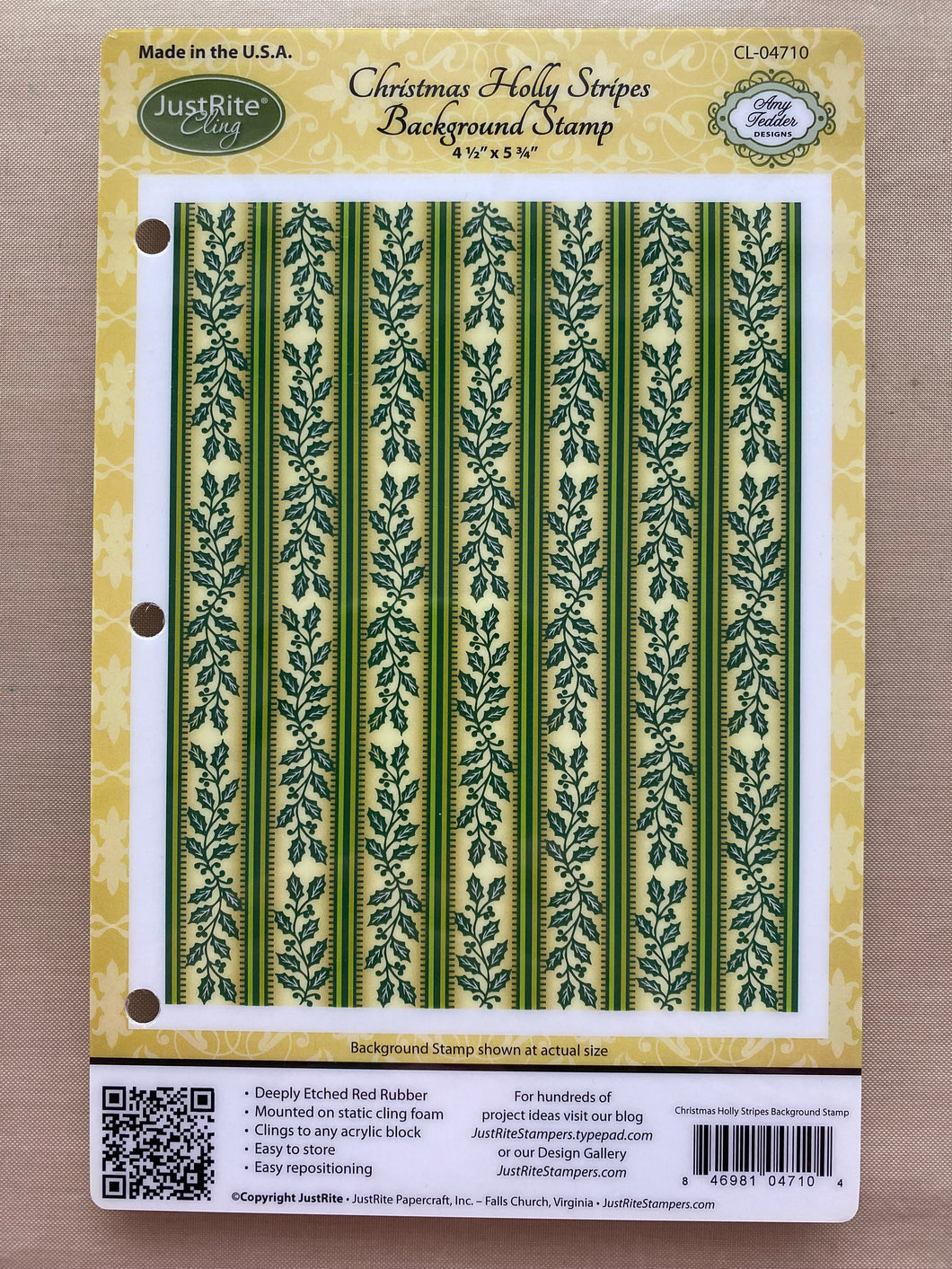 Pre-Loved : Justrite Christmas Holly Stripes Background Stamp