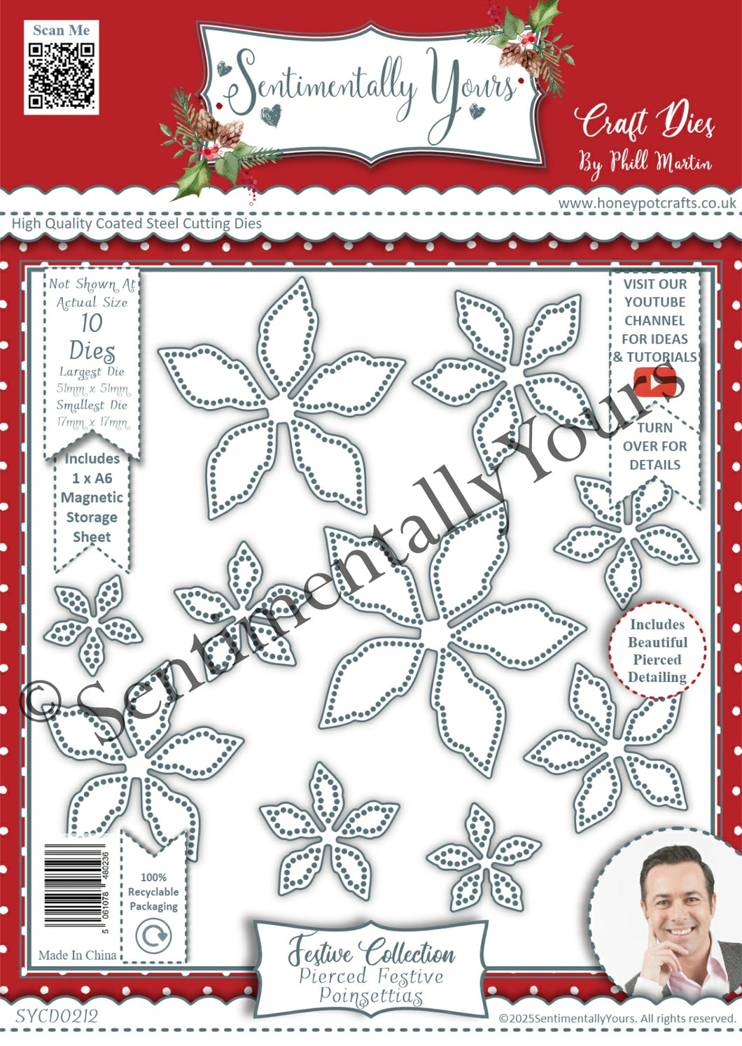 Phill Martin Sentimentally Yours Festive Collection - Pierced Festive Poinsettias
