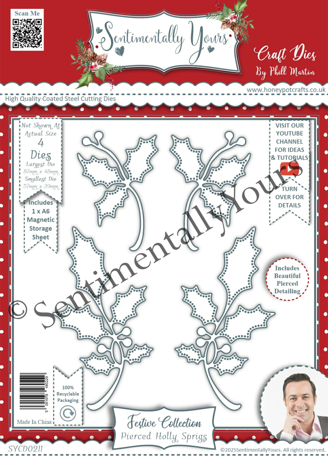 Phill Martin Sentimentally Yours Festive Collection - Pierced Holly Sprigs