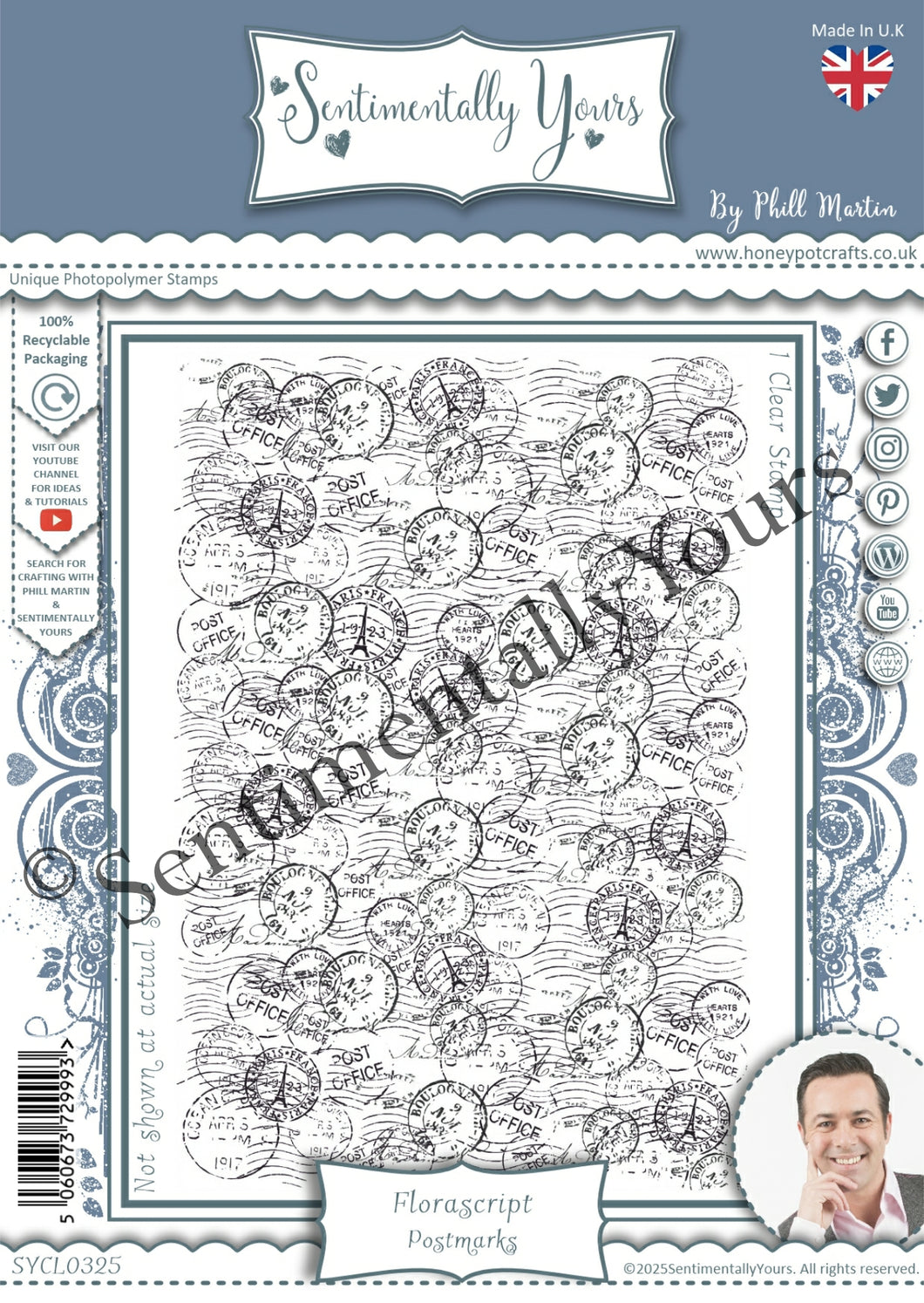 Phill Martin Sentimentally Yours A6 Clear Stamp - Florascript : Postmarks